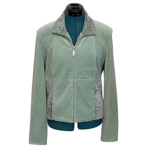 St. John Sport Jacket Womens Small Green Velour Zip‎ Front Collared Lined Short